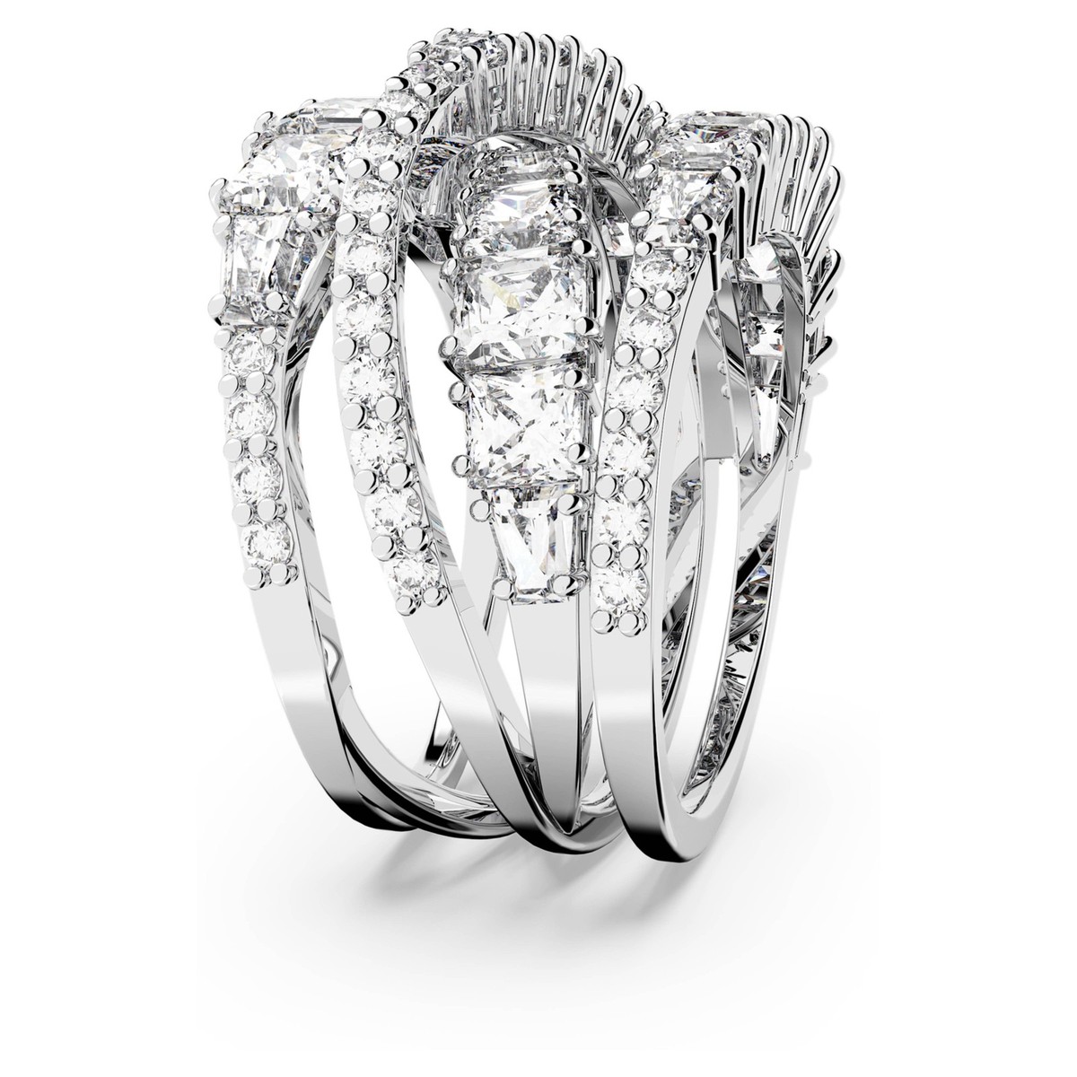 Swarovski Hyperbola Ring Mixed Cuts, White, Rhodium Plated Size 7