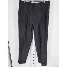 Men's Black Polyester Mid-Rise Pleated Straight Leg Dress Pants Size 34 X 32