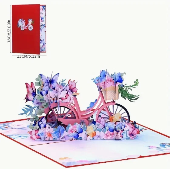 3D POPUP CARD- Bicycle Greeting Card with Envelopes and Notes, Enchanting 3D Pop - Image 2 of 4