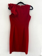 Calvin Klein red one-shoulder ruffled sheath dress.