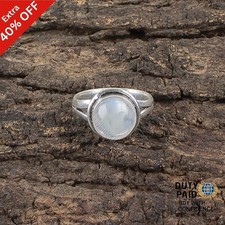 Sterling Silver Rainbow Moonstone Stone Promise Band Crown Chakra Ring Jewelry