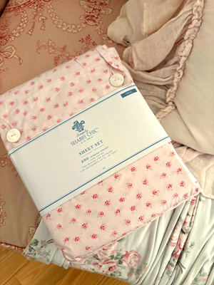 NWT Rachel Ashwell Simply Shabby Chic Pink Rose Buds Mon Ami FULL  Sheet Set
