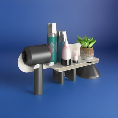 Wall-Mounted Blow Dryer Holder ONLY , for Dyson Supersonic Metal White