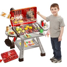 Barbecue Grill Toy Set, Kids BBQ Grill Playset with Smoke Sound Light Simulat...