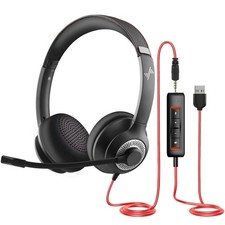 JIAMQISHI USB Headset with Microphone for PC, On-Ear Computer Laptop Headphones