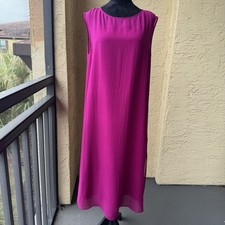 Eileen Fisher Sangria Sheer Silk Georgette Bateau Neck Dress Sz M NWT