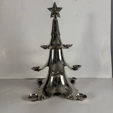 Vintage Metal Silver Christmas Tree Candle Holder 16” X 11.5” Heavy