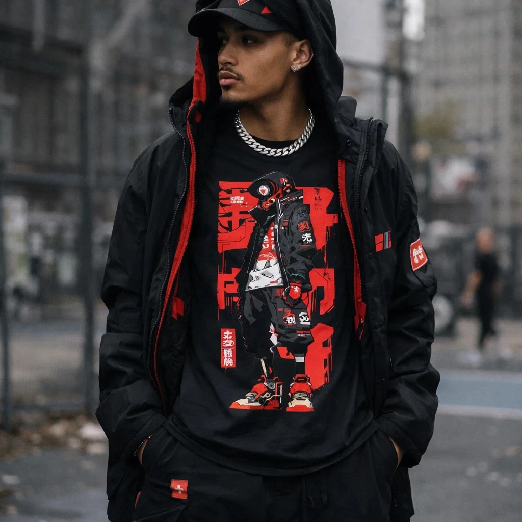 Unisex Cyberpunk Graphic tshirt Streetwear Japanese Anime Style Urban Black Tee
Opens in a new windo