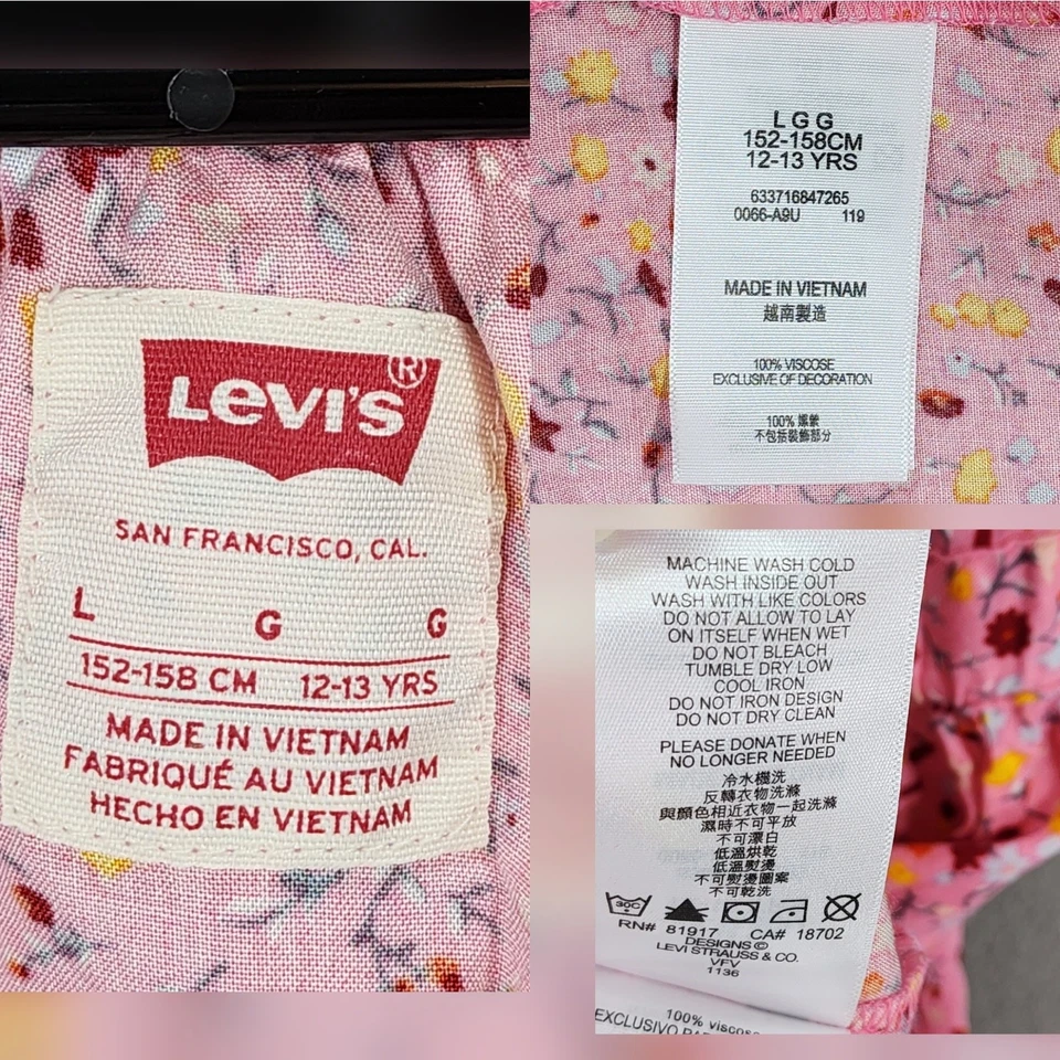 Vestido Levis Volantes L Niños Niña Hombro Frío Floral Rosa En Niveles Midi 12-13 años NUEVO Foto 3 de 4