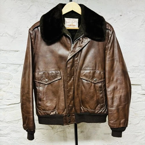 Grais Angel Skin Nappa Leather Flight Bomber Jacket Size 38 R Brown Vintage