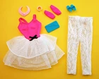 Vintage 1989 Mattel Barbie Dinner Date #9165 Pink & White Dress with Accessories