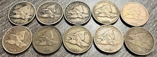 Collection of Ten (10) 1858 Flying Eagle Cents 1C Circulated F VF Condition