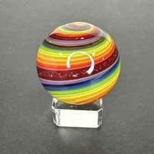 Contemporary Handmade Art Glass Marble 1.49" Rainbow Spiral Swirl, Red Dichroic