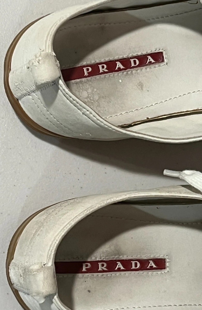 PRADA Sneakers Vintage Low Top LEATHER Eggshell White Trainers Gum
