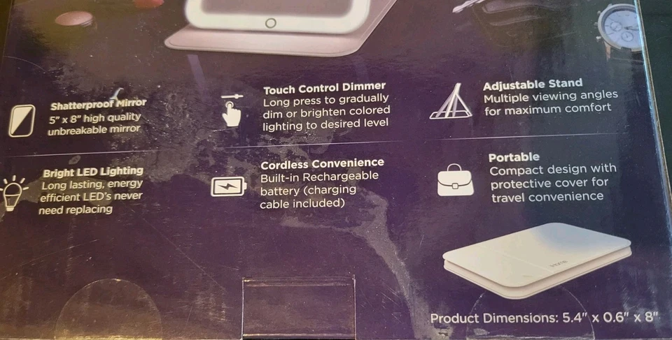 Espejo de maquillaje LED portátil recargable -3 modos de color de luz, viaje ultra delgado Foto 2 de 3