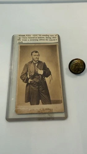 Civil War CDV General Ulysses S. Grant 1865 Mourning Ribbon and GAR Button