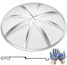 ParlorDream Fire Pit Spark Screen Heavy Duty Stainless Steel with Foldable Hook