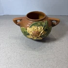 Roseville Water Lily Brown 1943 Vintage Art Pottery Ceramic Bowl Vase 437-4