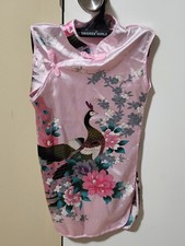 Girl's Cheongsam Qipao Kimono Asian Kawaii Dress - Size 2 - Pink Floral Peacock
