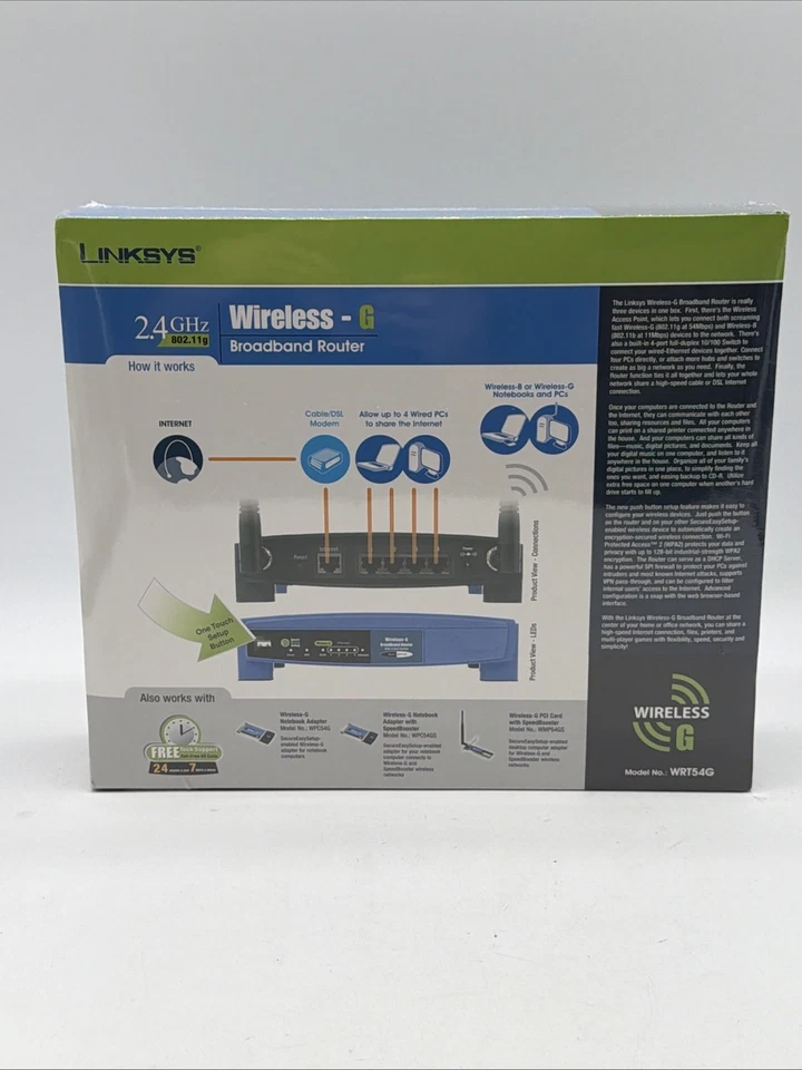Wi-Fi Wireless-G Broadband Router 2.4 GHz Linksys WPA2 & WMM (Model WRT54G) - Image 2 of 4