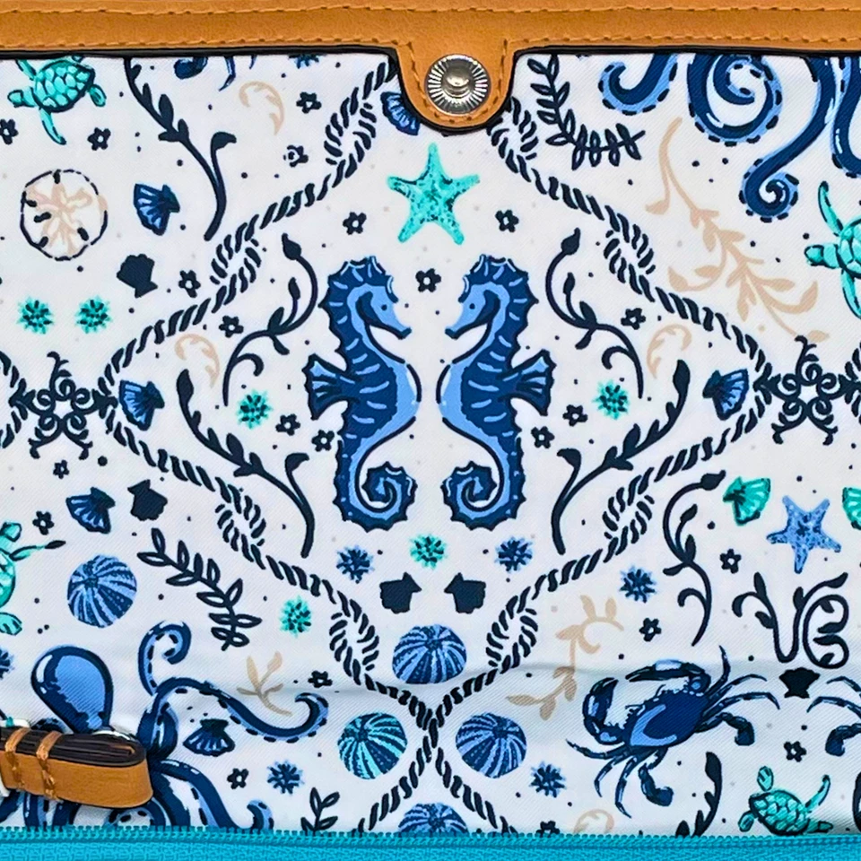 Bolso sin asas de paja Vera Bradley Sea Turtles Aqua Tan Rafia Coastal 2018 Foto 4 de 4