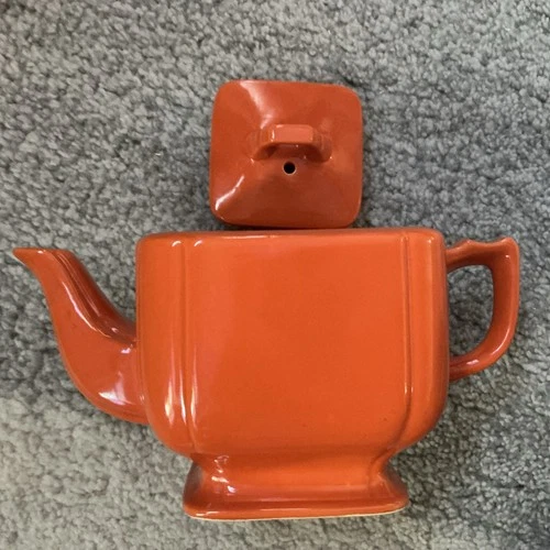 Vintage Homer Laughlin Original RED looks orange Teapot Tea Pot w/ Lid Riviera