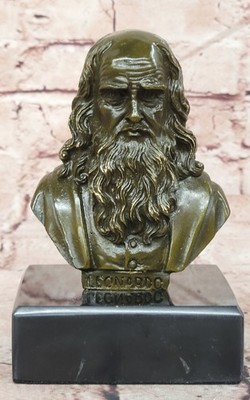 Bronze Master Painter Leonardo da Vinci Bust Sculpture Fisher Signed Fine Art De