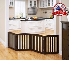 Puerta plegable de madera para perros color espresso, 24" de altura, 4 paneles