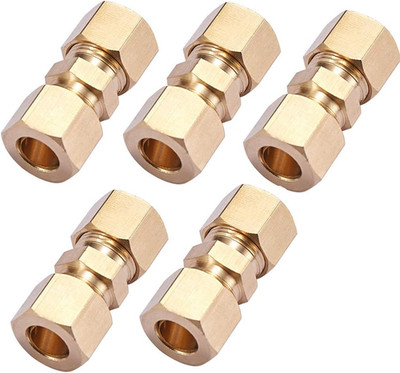 Brass Compression Tube Pipe Fitting Connector, Straight Coupling Adapter, 3/8'' T