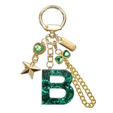 Initial Letter Keychain for Women Cute Heart Butterfly Star Chain Green B 