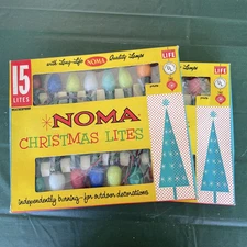 2 SETS MID-CENTURY BOXES COLORS VTG NOMA CHRISTMAS LITES LIGHTS 15 C9 BULBS EA