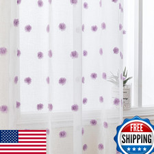 MYSKY HOME Purple Pom Pom Semi Sheer Curtains for Girls Bedroom 52"x54"