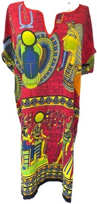 Egyptian Made XXL Kaftan Beach Cover Up Red Hieroglyphic Boho Scarab