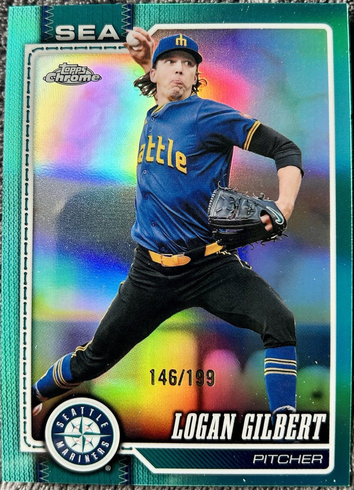 2026 Topps Chrome #176 Logan Gilbert Aqua Refractor /199 Seattle Mariners jc125