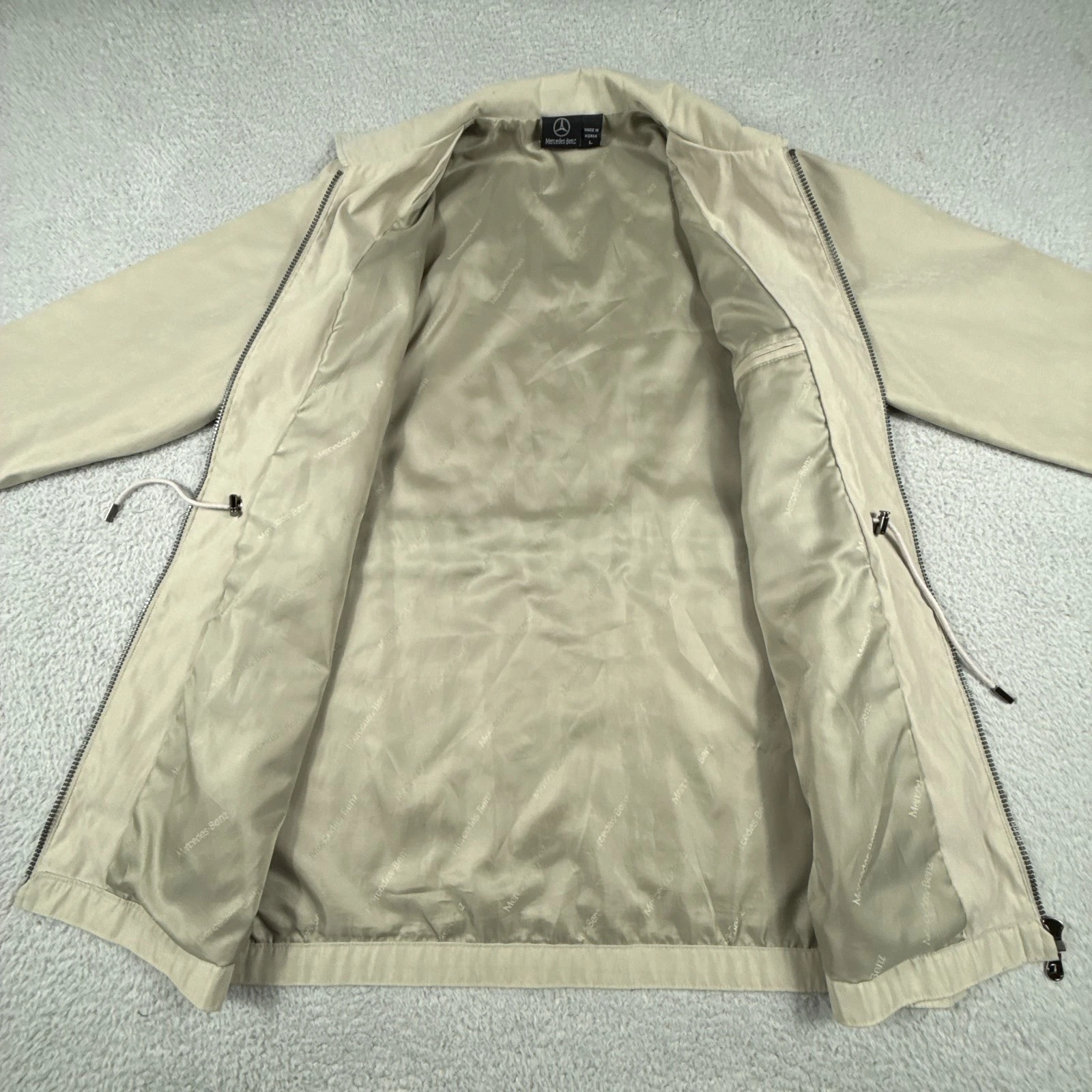 Vintage Mercedes Benz Jacket Mens Large Beige Windbreaker Coat Full Zip Lined image 2