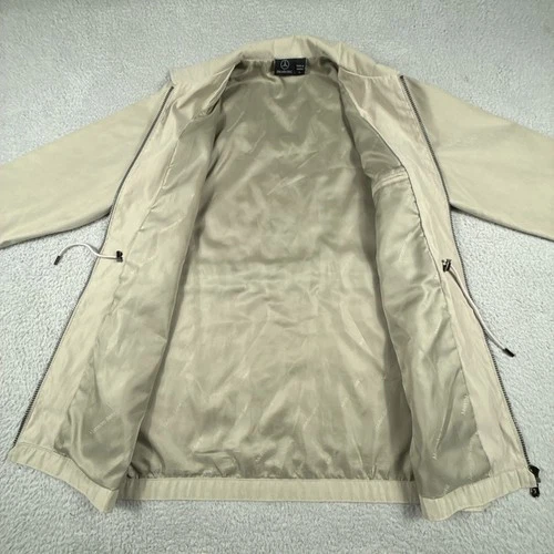 Vintage Mercedes Benz Jacket Mens Large Beige Windbreaker Coat Full Zip Lined image 2