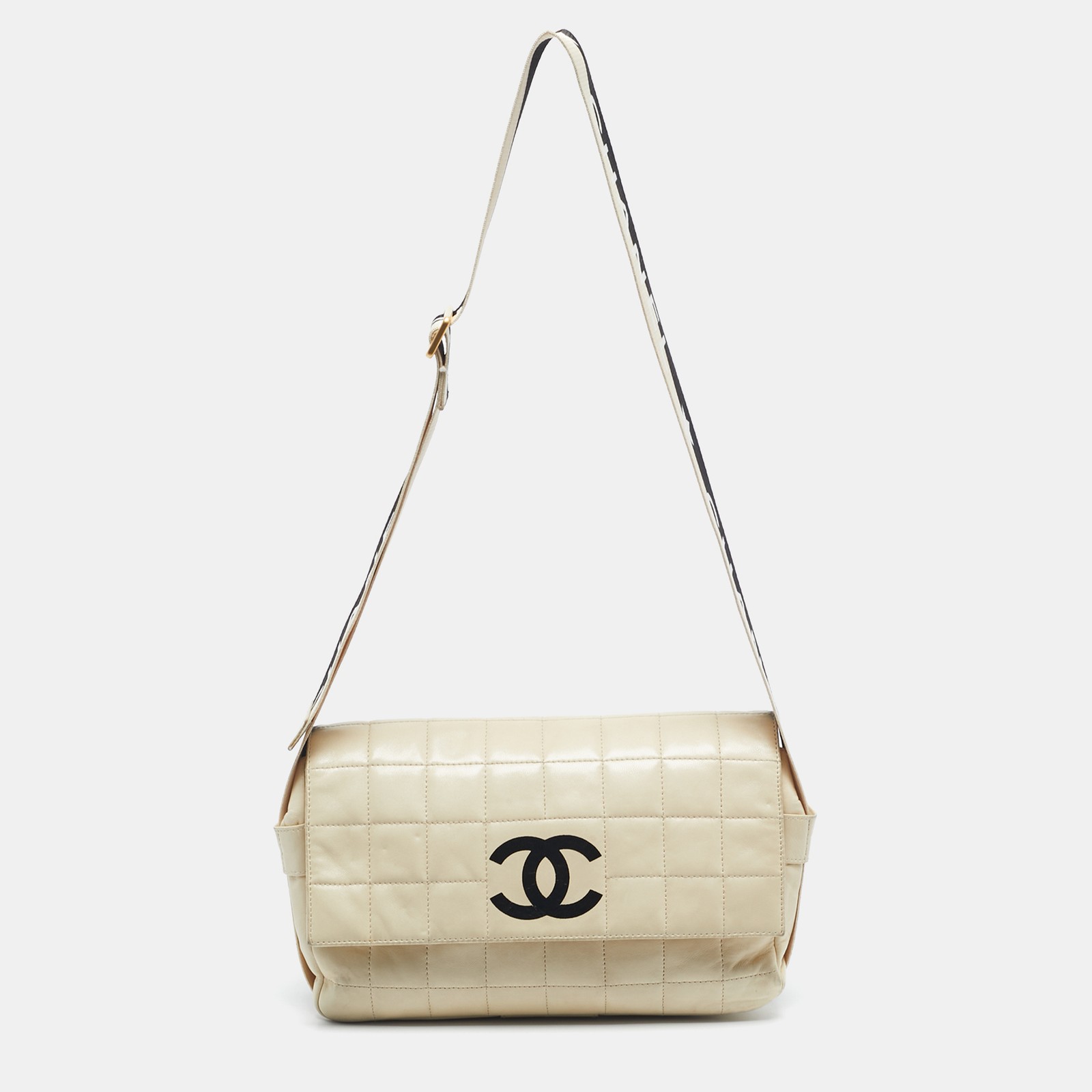 Chanel Cream Choco Bar Leather Sport Ligne Flap Shoulder Bag