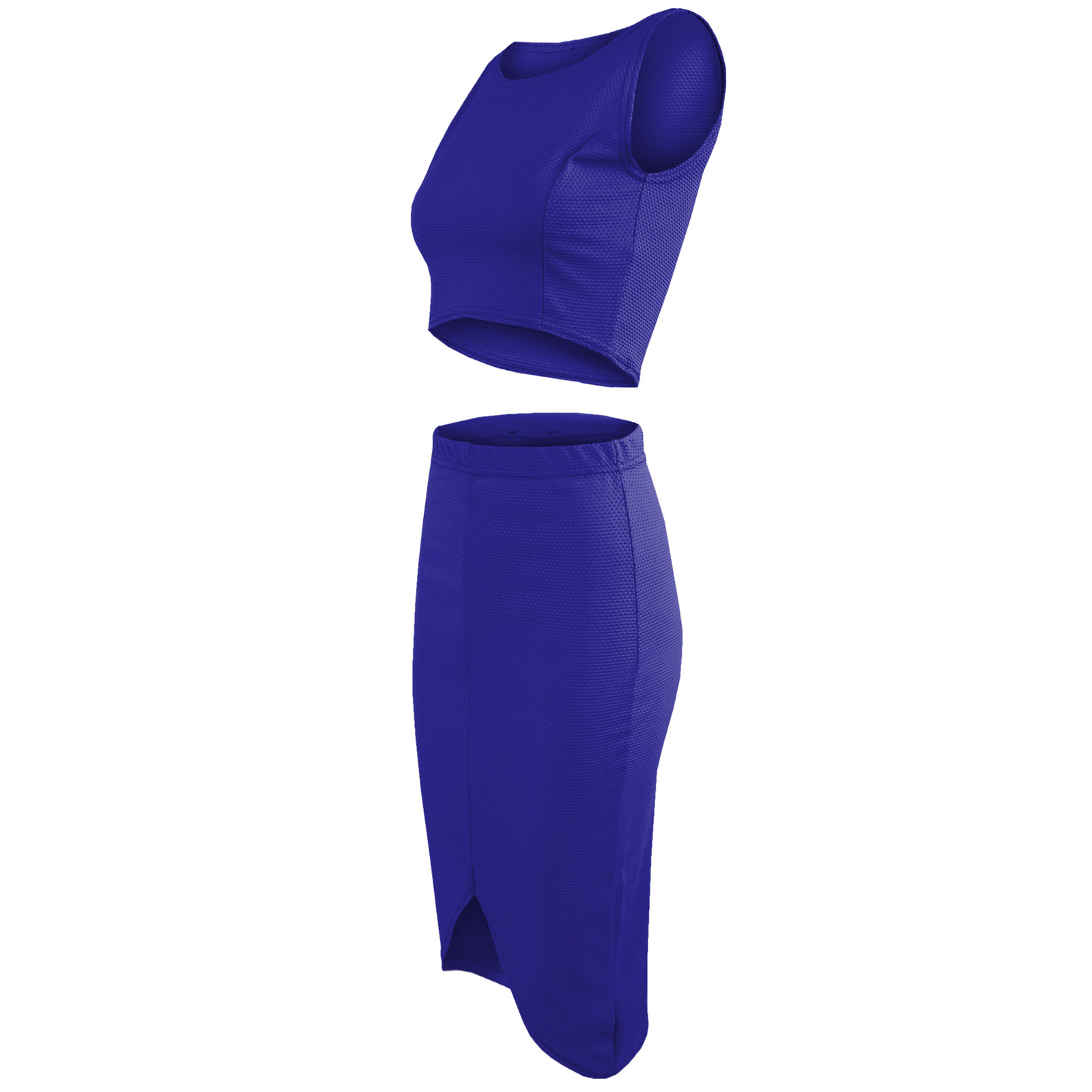 NEW LADIES CROP VEST TOP MIDI SKIRT SUIT WOMENS CURVED HEM PENCIL