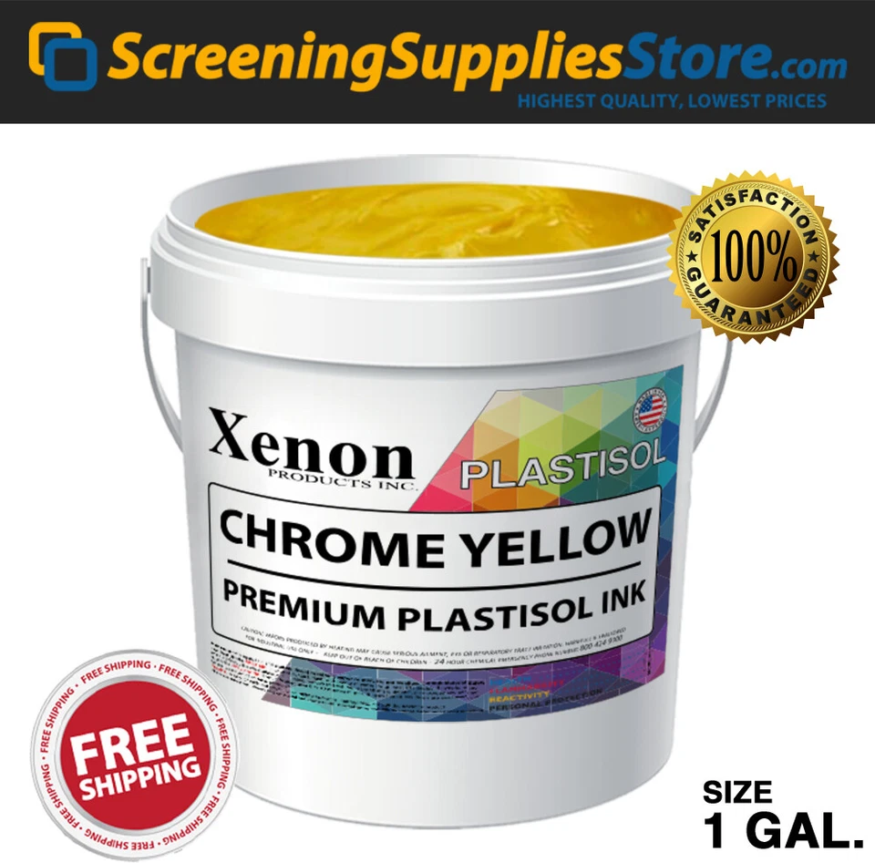 XENON SCREENINGSUPPLIESSTORE Xenon - Chrome Yellow Plastisol Ink For Silk Screen Printing - 1 Gallon 128oz