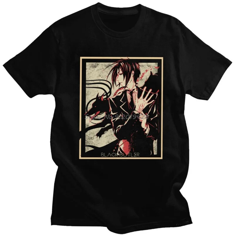 Classic Black Butler T Shirt Men Short Sleeves Cotton Tee Top Japan Anime Sebast