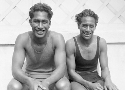 Duke Kahanamoku with his brother Sam - 1924 - 5 x 7 inch Print