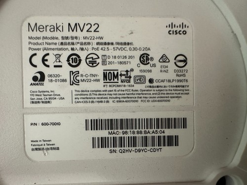 MV22-HW | CISCO MERAKI VARIFOCAL MV22 INDOOR HD DOME CAMERA - Picture 3 of 4