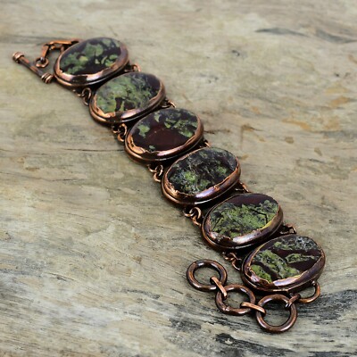 Gift For Her Dragon Bloodstone Electroformed Adjustable Bracelet Copper 9.0''