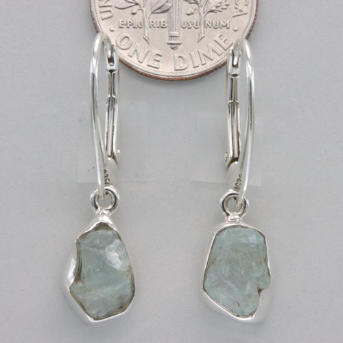 Raw Natural Cut Blue AQUAMARINE Rough Cut Earrings - 925 STERLING SILVER #901-Je - Picture 2 of 9