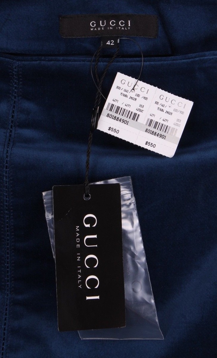 キングダム GUCCI NWT $550 Blue Velvet Textured Cotton Navy Above Knee Waist
