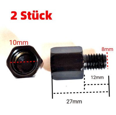 2 Stück Universal Spiegeladapter M10 Rechtsgewinde auf M8 Rechtsgewinde Schwarz