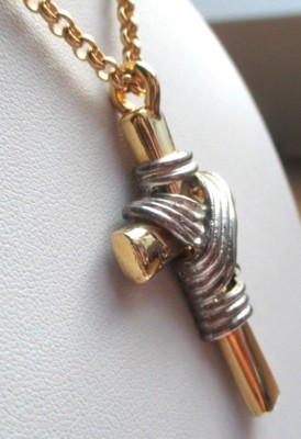 Pendentif Croix Vintage Or Beige - Collier Mi-long Unisexe - Occasion Parfait état