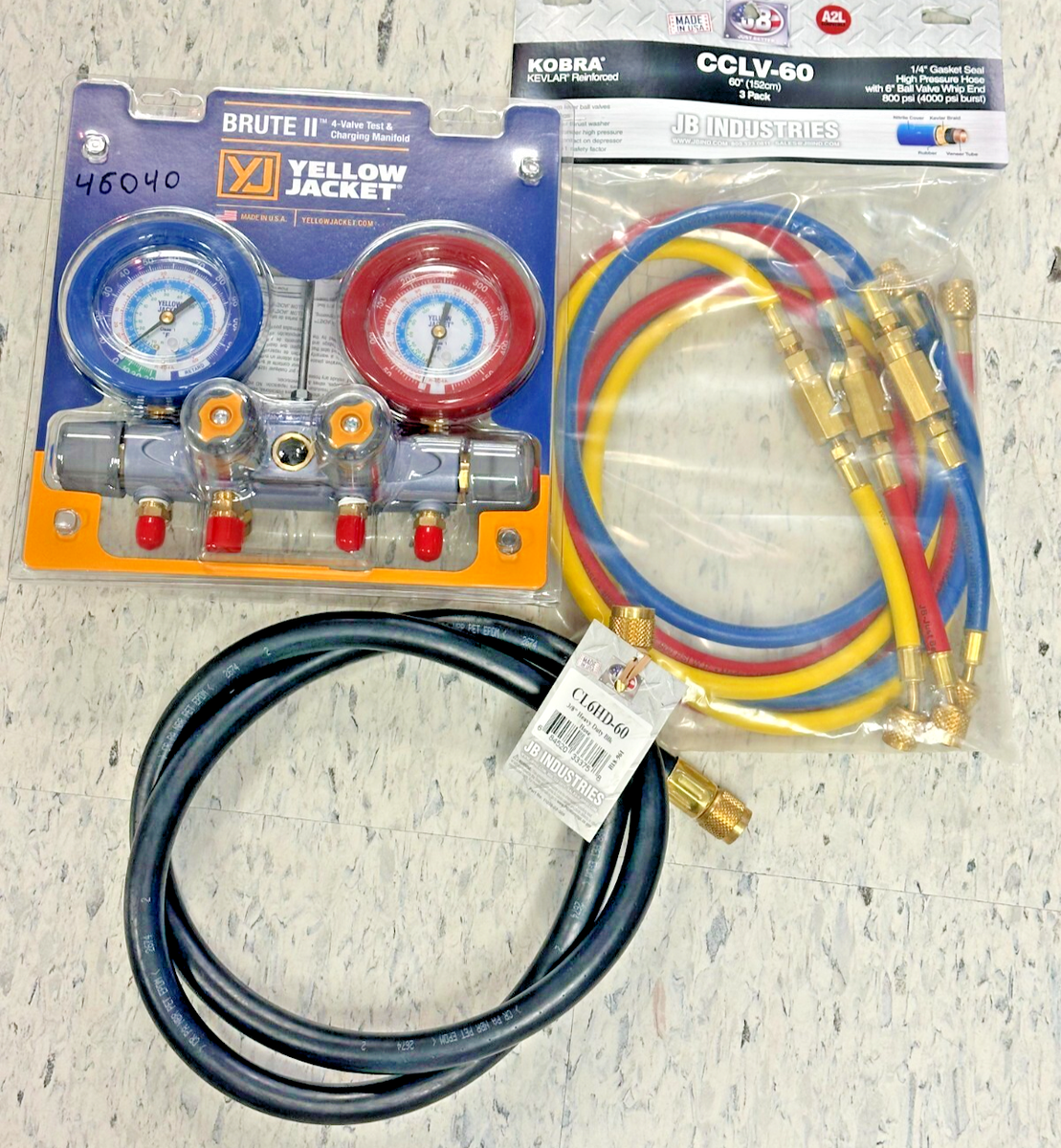 (*^^*) ③ 12 16 Yellow Jacket 46040 Brute II 4 Valve Test Charge Manifold Hoses