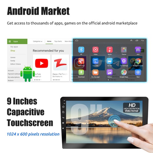 4G+64G 9" Android 13 CarPlay Doble 2 DIN Coche Estéreo GPS Navegación FM con AHD - Imagen 3 de 14