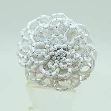 Handmade GLASS SEED BEADED WHITE 1.5 inch flower shape fashion Adjustable ring